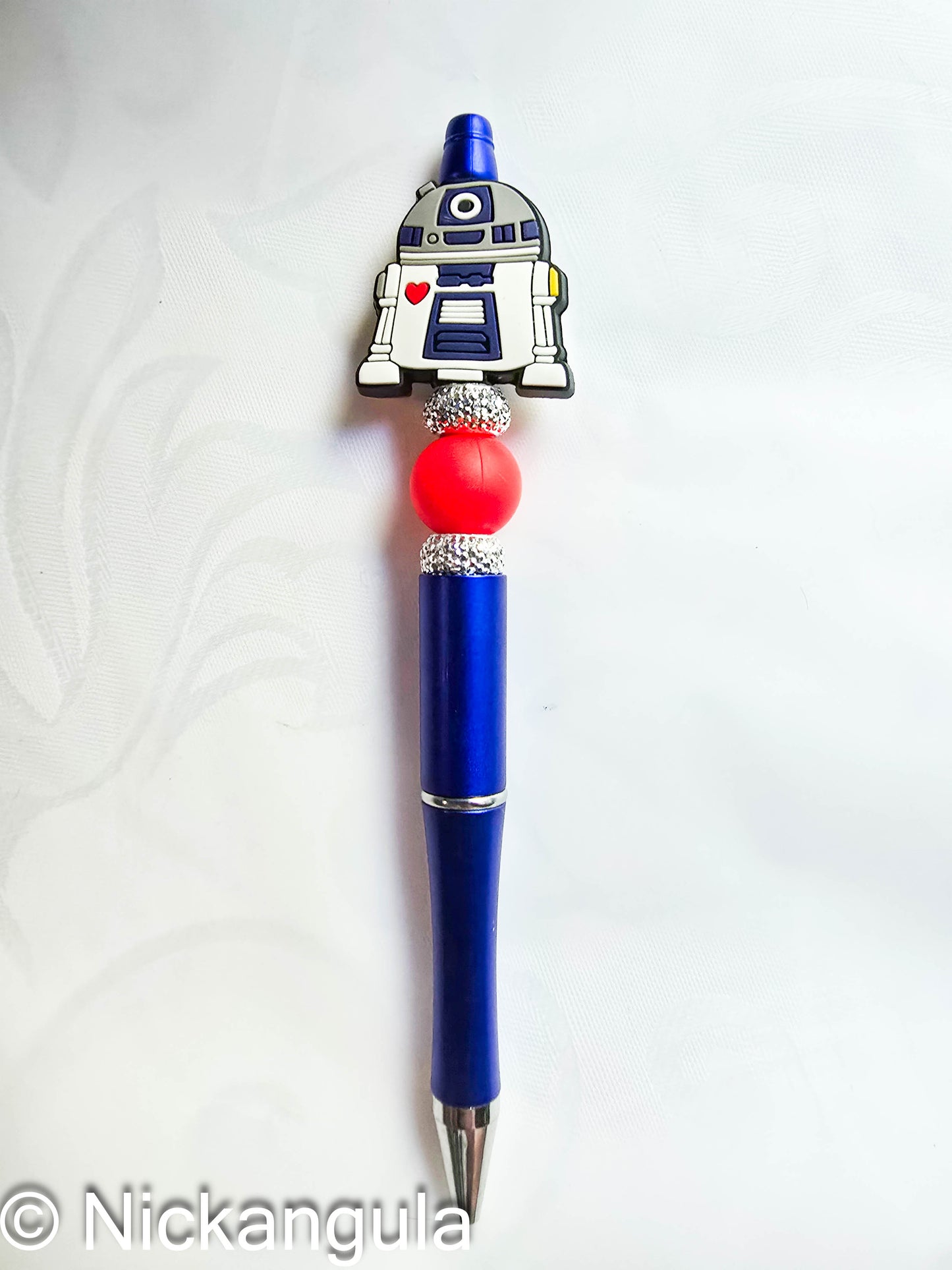 R2-D2 Inspired Beaded Ballpoint Pen - Star Wars Inspired Artoo Detoo Fan Gift - Black Ink - Refillable