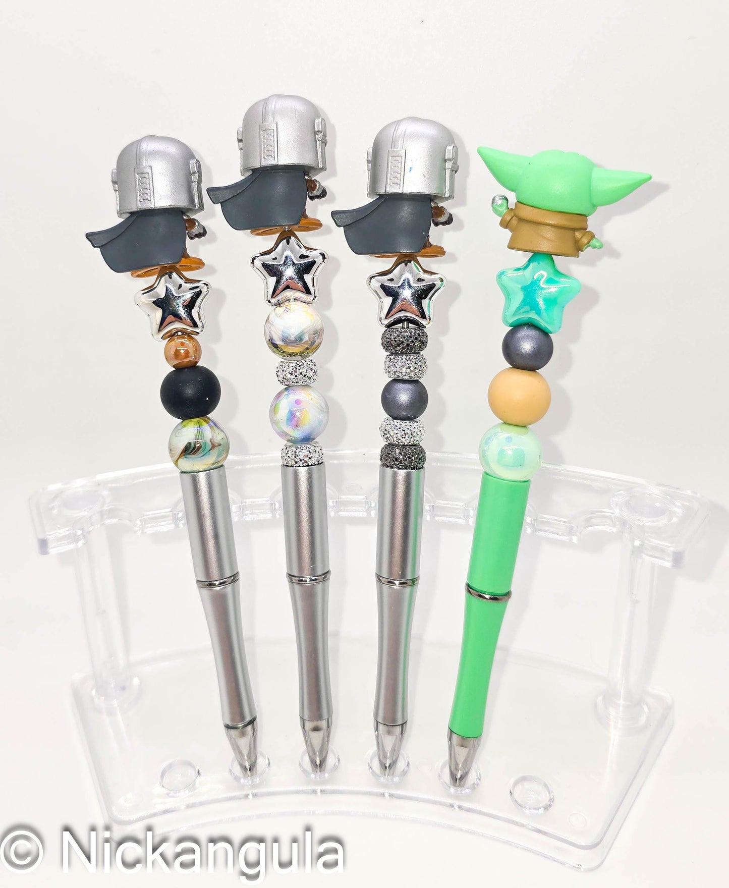 Mando & The Child Beaded Ballpoint Pens - Star Wars Inspired Character Beadable Pen - Mandalorian Grogu Baby Yoda Gift