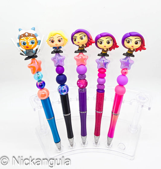 Girls of The Galaxy Beaded Ballpoint Pens - Star Wars Inspired Character Refillable Beadable Pen - Ahsoka Tano Omega Sabine Wren