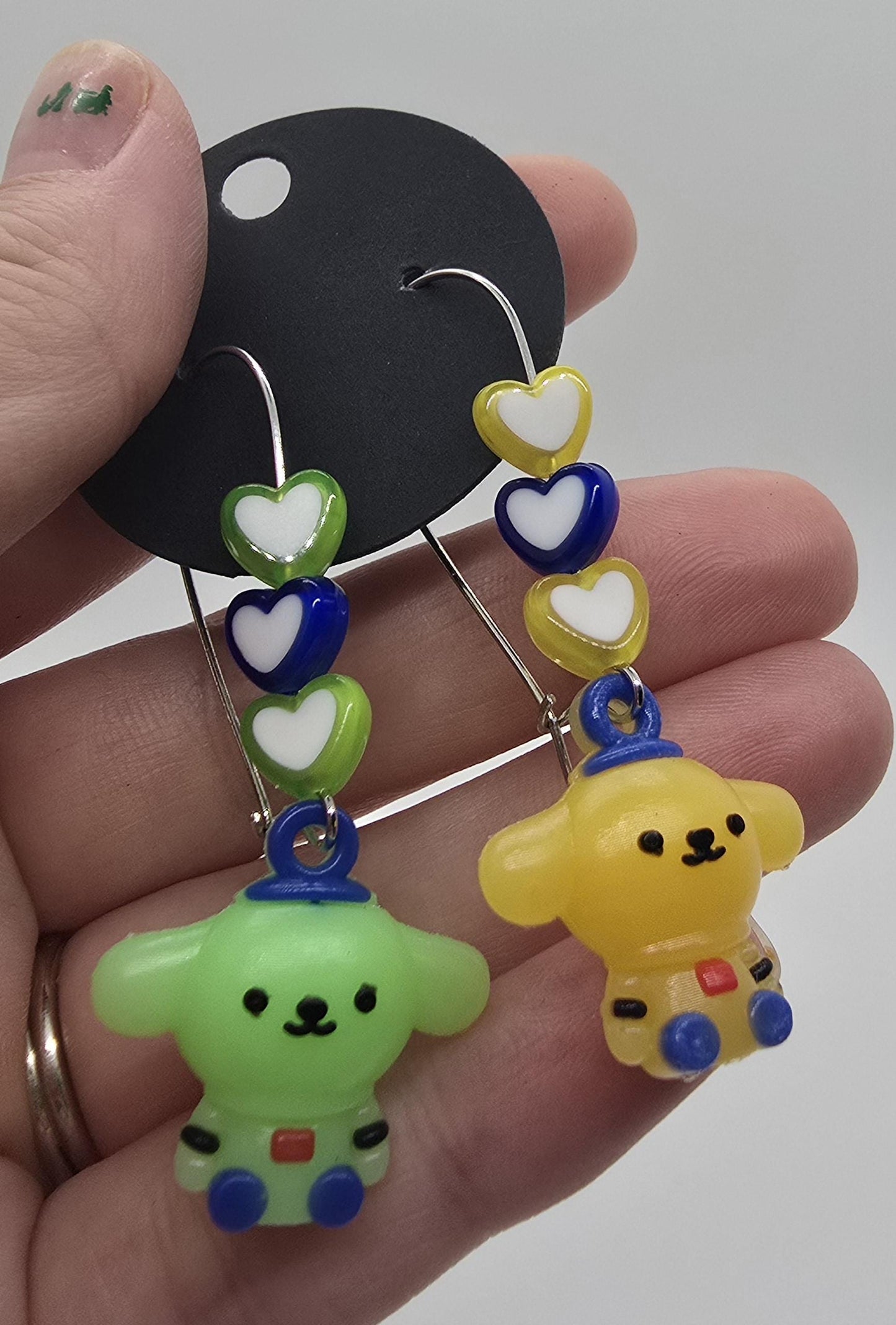 Cute Puppy Dog Silicone Charms on Stainless Steel Kidney-shaped Dangle Earring Hooks - Pompompurin Cute Beaded Drop Earrings Jewelry