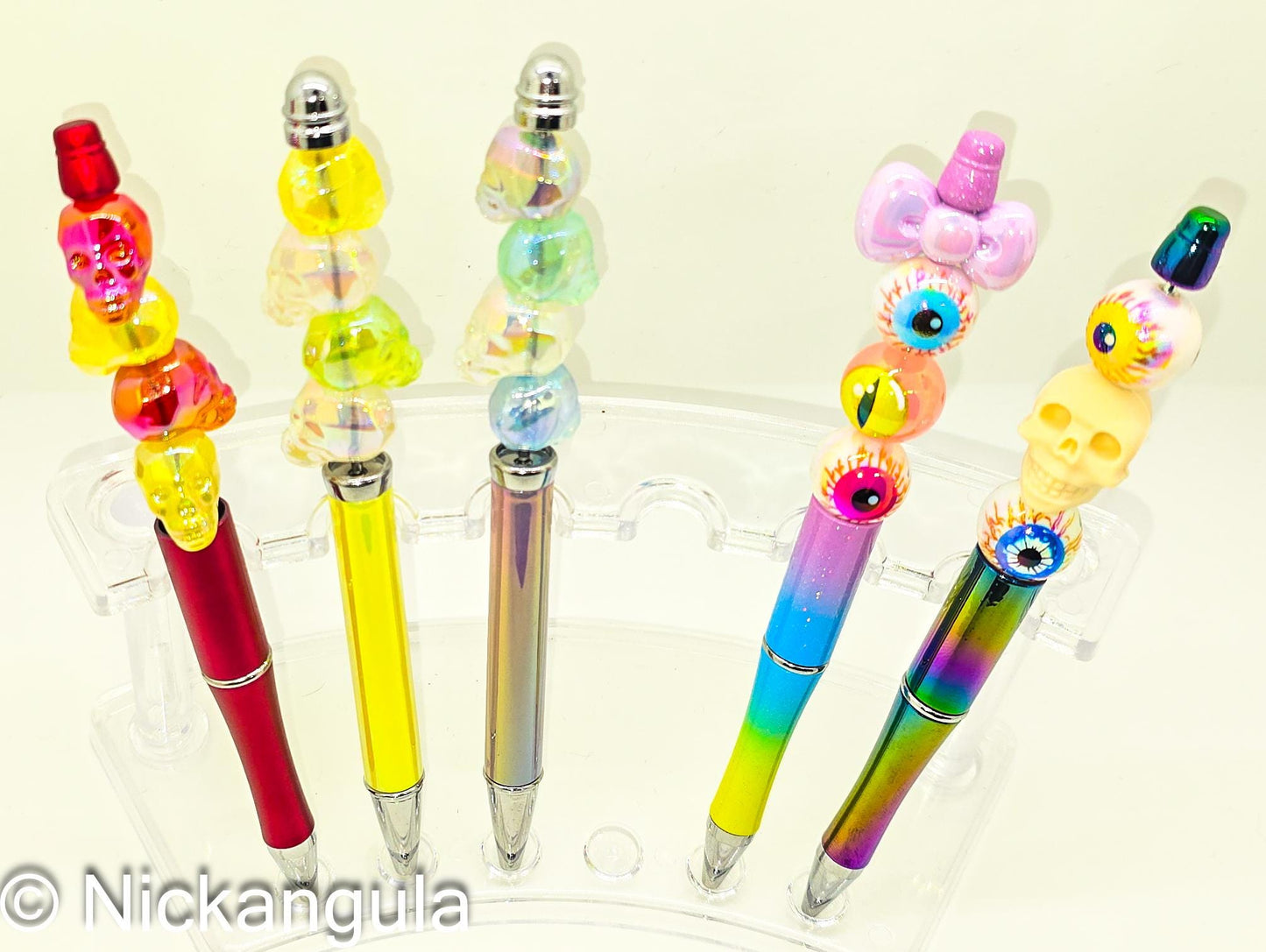 Skulls and Eyeballs Creepy Cute Beaded Ballpoint Pen - Strange Horror Inspired Pens - Silicone and Acrylic Beads & Plastic Pen - Eyes