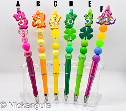 Extra Tall Care Bears Inspired Beaded Ballpoint Pens - Beadable Pen Silicone Beads & Plastic Pen - 80's Kid Office Coworker School Gift - Care Bear