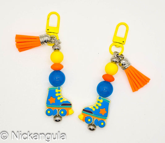 Blue Roller Skate Bag Charms - Roller Derby Inspired Purse Decoration - Handbag Charm - Roller Skating - Roller Skater Gift - Leather Tassel