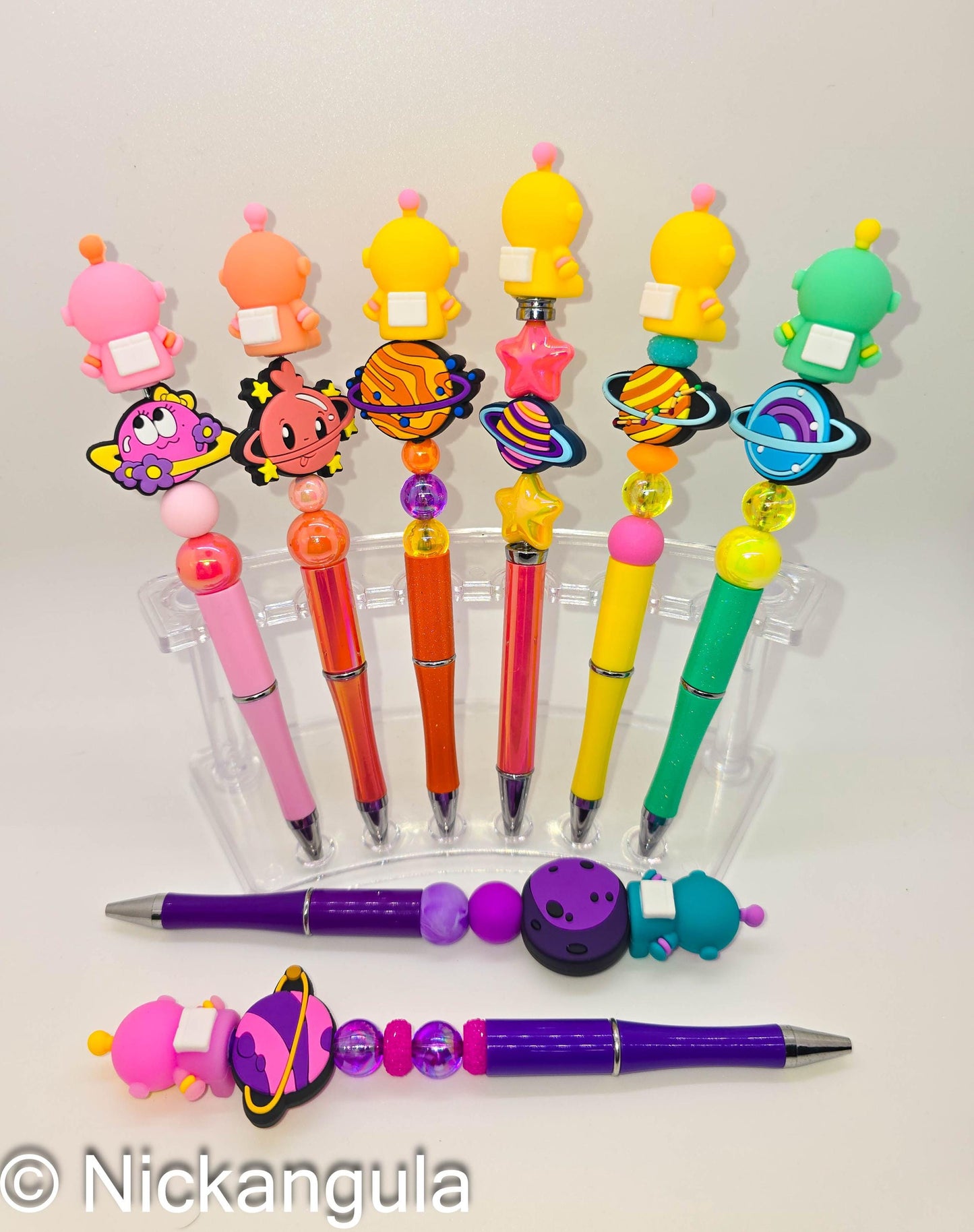 Cute Astronaut In Space Beaded Ballpoint Pens - Beadable Pens - Silicone Beads & Plastic Pen