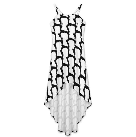 Princess Leia Side Profile Silhouette High-Low Spaghetti Strap Dress - Star Wars Inspired Fashion - Star Wars Wedding - Rebel - Black White