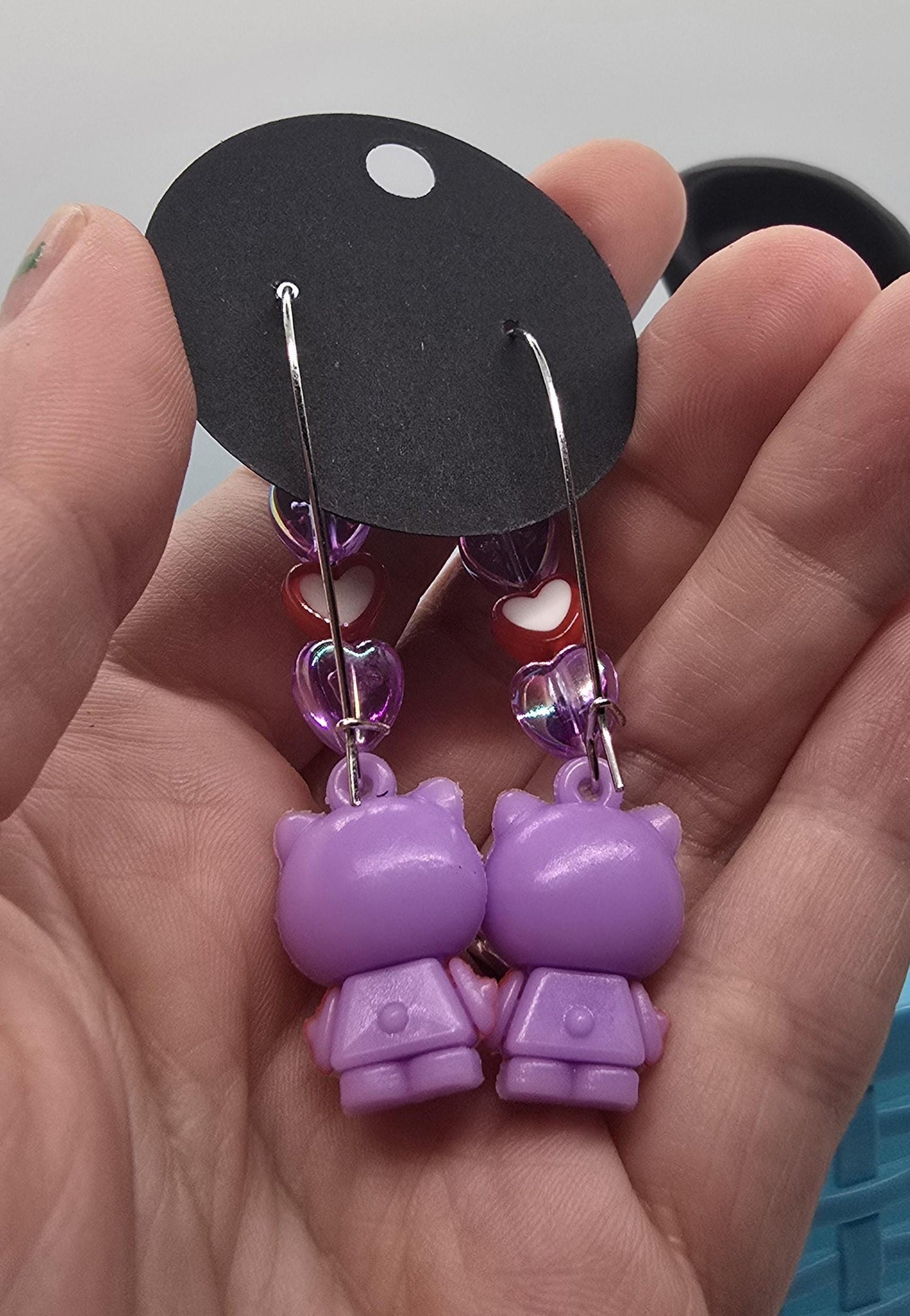 3 Styles - Hello Kitty Silicone Charms on Stainless Steel Kidney-shaped Dangle Earring Hooks - Cute Beaded Drop Earrings