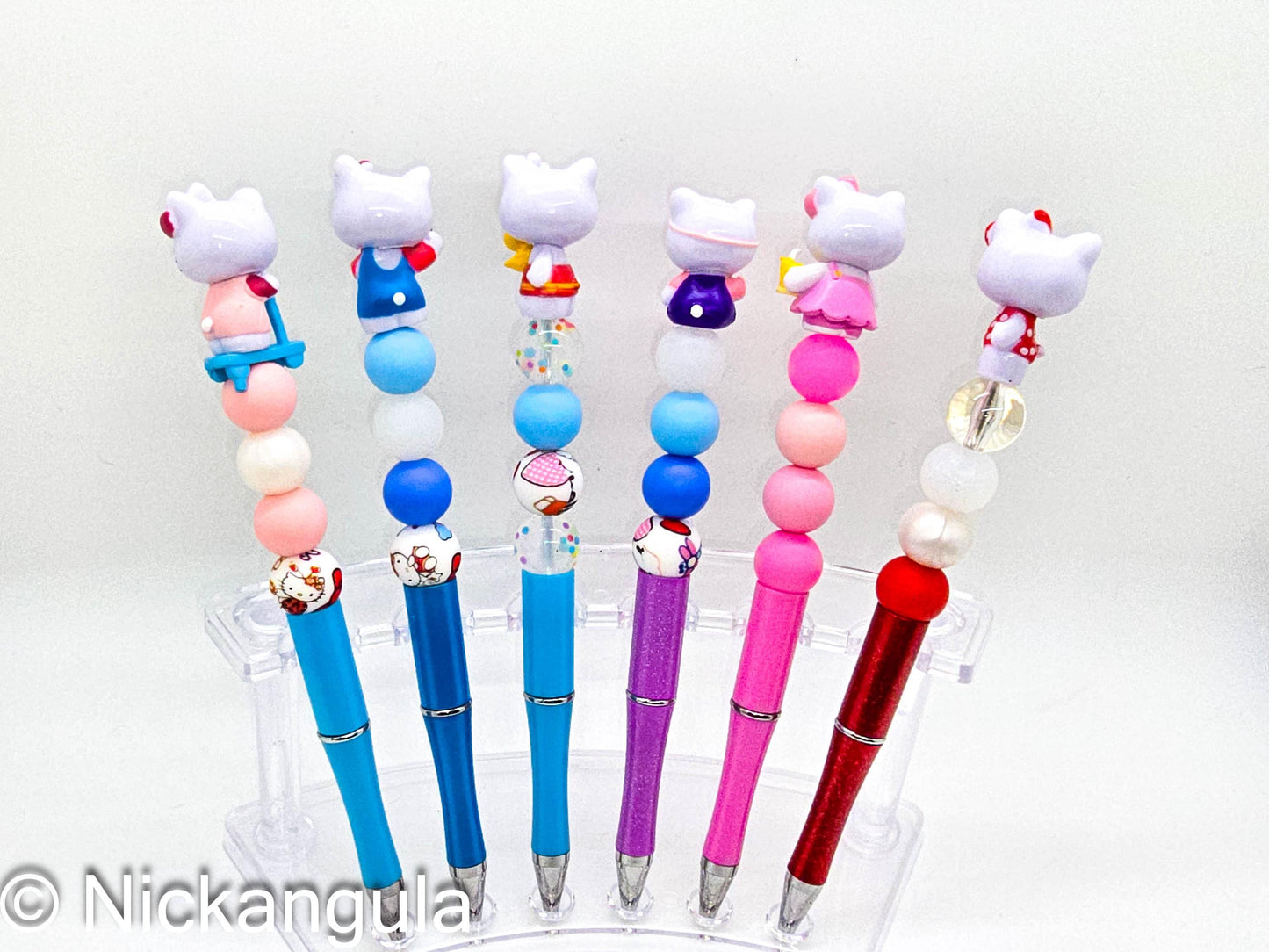 Hello Kitty Figurine Tall Beaded Ballpoint Pen - Sanrio Inspired Beadable Pens - Silicone Beads & Plastic Pen