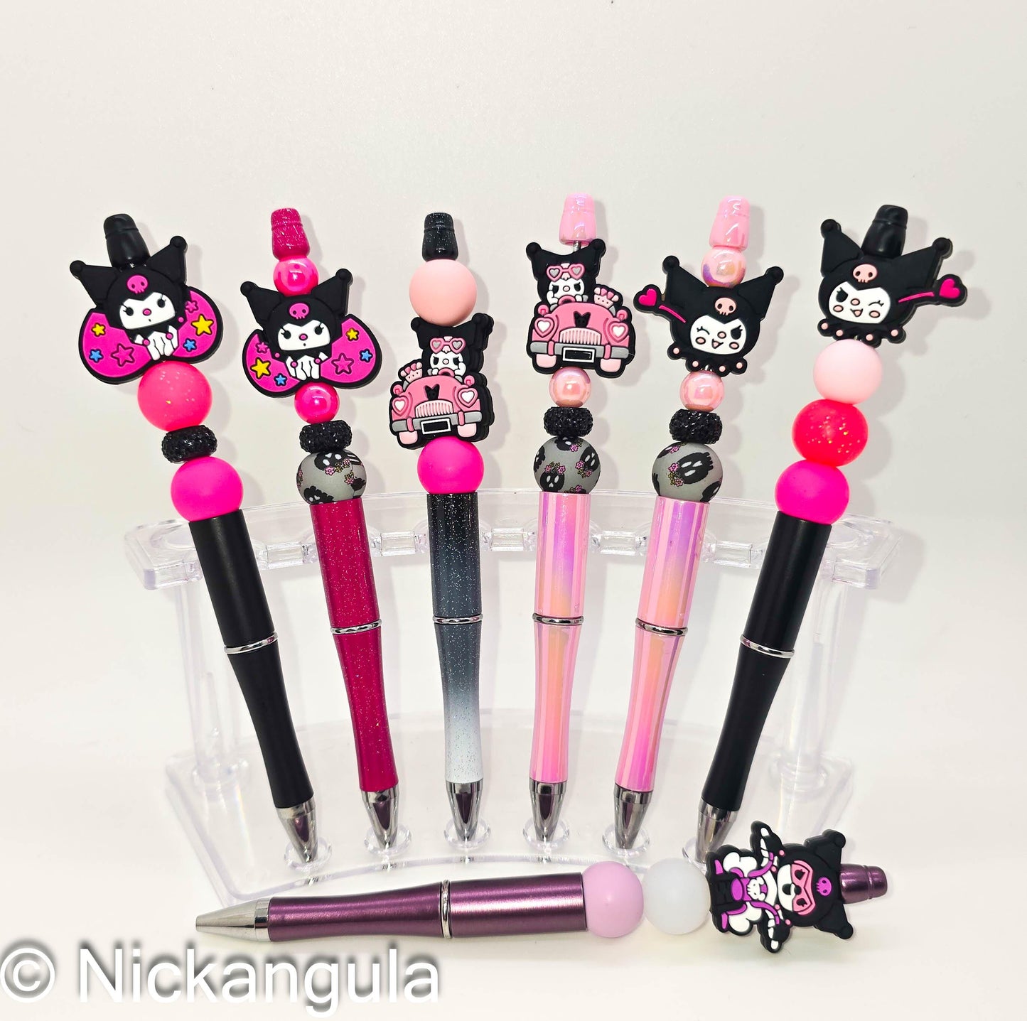 Kuromi Fancy Beaded Ballpoint Pen - Sanrio Cartoon Character Inspired Beadable Pens