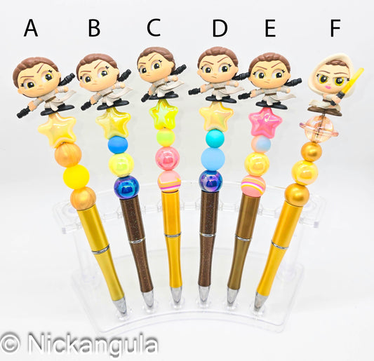Rey Beaded Ballpoint Pens - Star Wars Inspired Character Beadable Ballpoint Pens - Silicone and Acrylic Beads, Plastic Pen