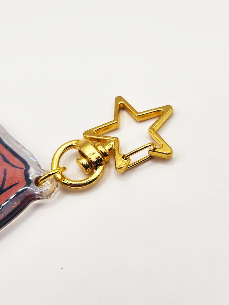 Chibi Jawa Sparkly Acrylic Keychain with Gold Star-Shaped Key Ring - 3" Tall - Double Sided - Hologram - Star Wars Inspired Gift - Bag Charm