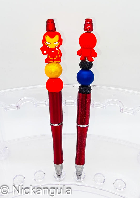 Superhero Beaded Ballpoint Pen w/ Black Ink - Comic Book Inspired Gift - Silicone Acrylic Beads & Plastic Pen - Spider Iron Stocking Stuffer