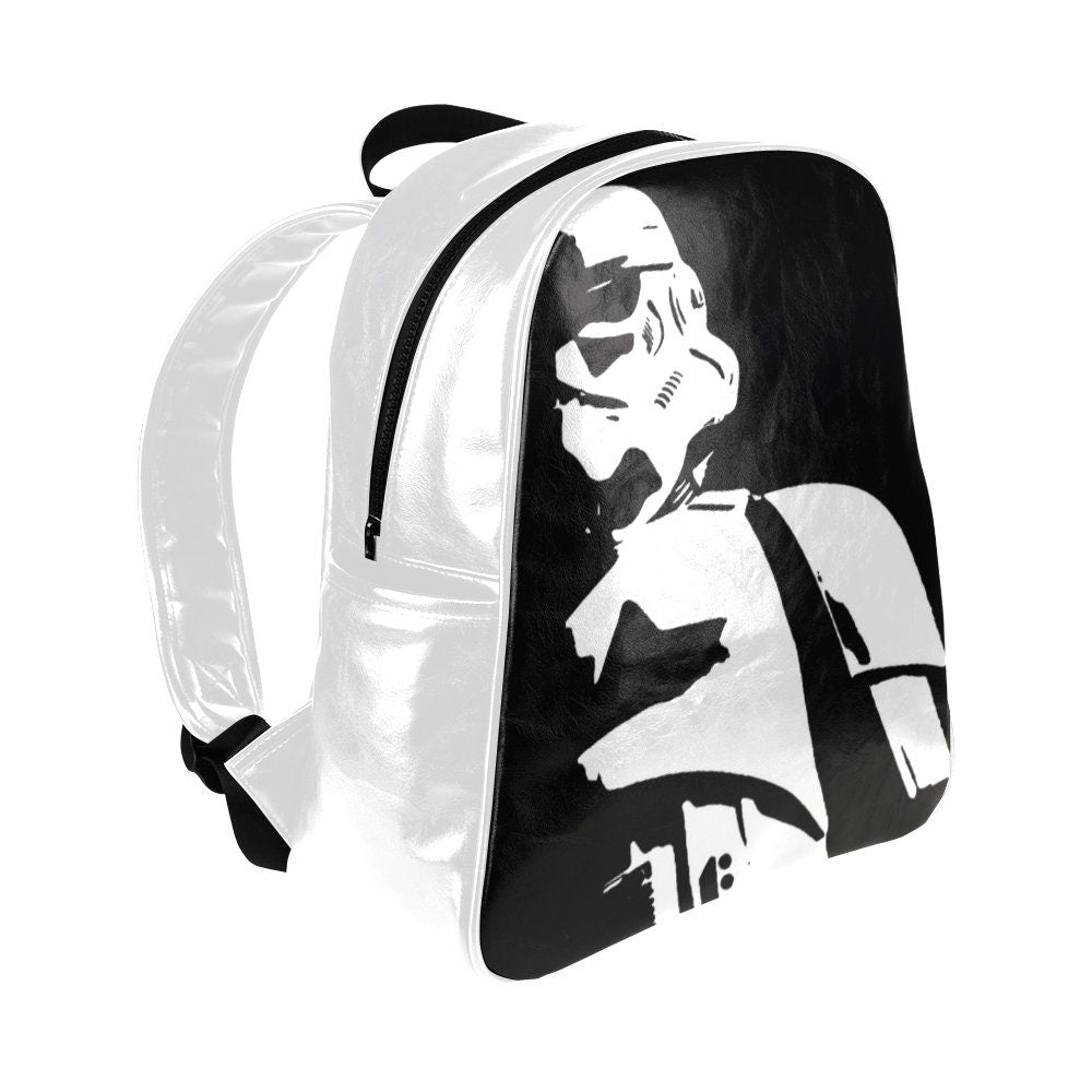 Tall Dark & Stormie Stormtrooper Backpack - Star Wars Inspired Fashion Accessories - White Black - PU Leather Bag - School College Gift