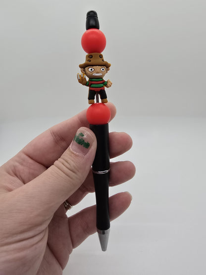 Freddy Beaded Ballpoint Pen - Freddy Krueger Nightmare on Elm Street Inspired Beadable Pens - Silicone Beads & Plastic Pen