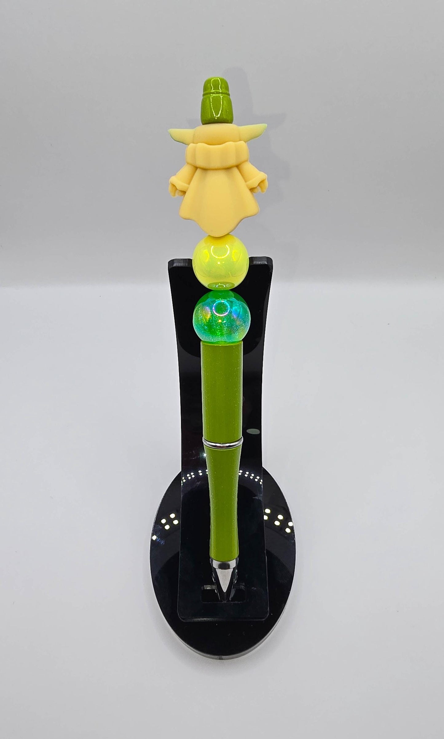 The Child Beaded Ballpoint Pen w/ Black Ink - Star Wars Grogu Baby Yoda Inspired Gift Idea - Silicone & Acrylic Beads and Plastic Pen