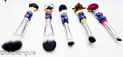 Ladies of The Galaxy 5 pc Beaded Makeup Brush Set - Upcycled Doorables - Star Wars Inspired Cosmetic Brushes - Leia Rey Ahsoka Fennec Sabine