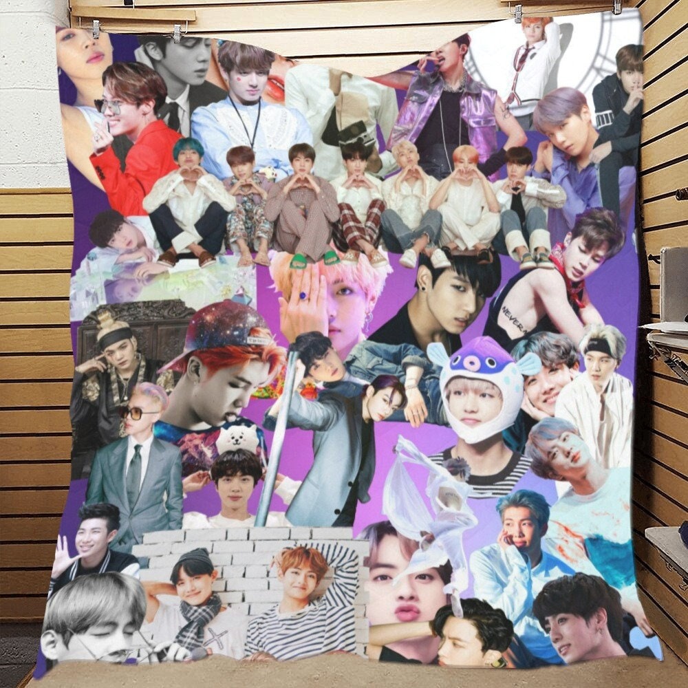 Multiple Sizes - BTS Collage Print Quilt - Bangtan Boys K-Pop Inspired Home Decor - Throw Blanket - Jin Jimin J-Hope V Suga RM JungKook