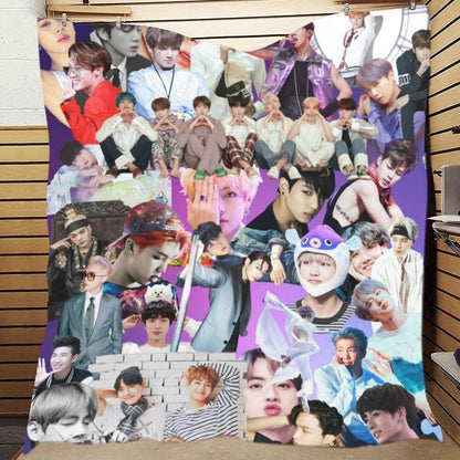 Multiple Sizes - BTS Collage Print Quilt - Bangtan Boys K-Pop Inspired Home Decor - Throw Blanket - Jin Jimin J-Hope V Suga RM JungKook