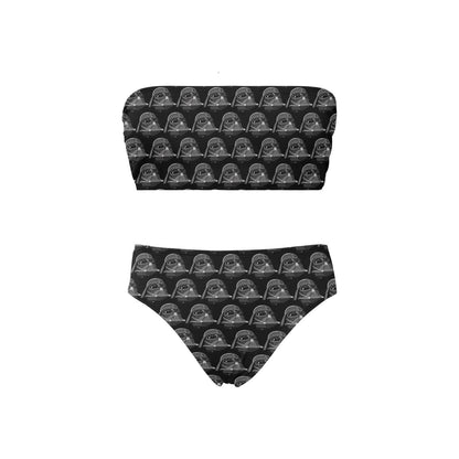 Vader Helmet Print Strapless 2 Piece Chest Wrap Bikini Swimsuit - Star Wars Darth Vader Inspired Swimwear - High Waist - XS - 5XL - Black