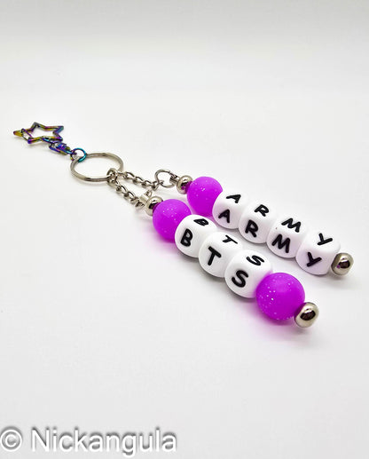 BTS ARMY Beaded Bag Charms on Star Clasp - K-Pop Inspired Purse Decoration - Stocking Stuffer Gift Idea - Letter Beads