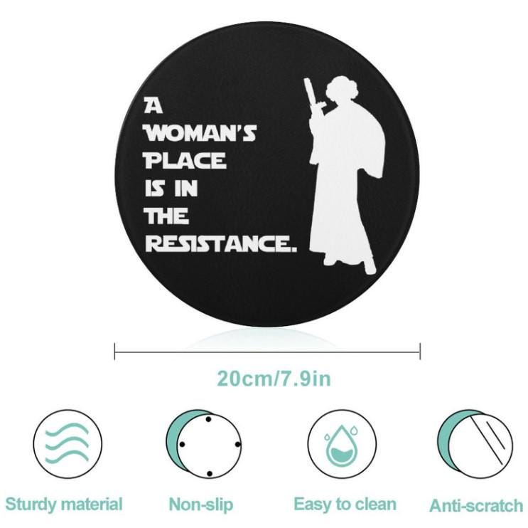 A Woman's Place Is In The Resistance Leia Silhouette 7.9" Tempered Glass Cutting Board - Star Wars Princess Leia Inspired Kitchen Gift