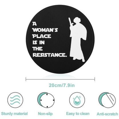 A Woman's Place Is In The Resistance Leia Silhouette 7.9" Tempered Glass Cutting Board - Star Wars Princess Leia Inspired Kitchen Gift