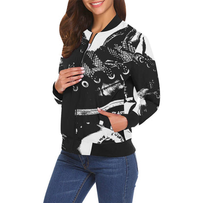 Derby Skates Women's Bomber Jacket w/ Solid Black Cuffs, Collar, & Waist - Roller Derby - Roller Girl - Roller Skating - Chicks in Bowls
