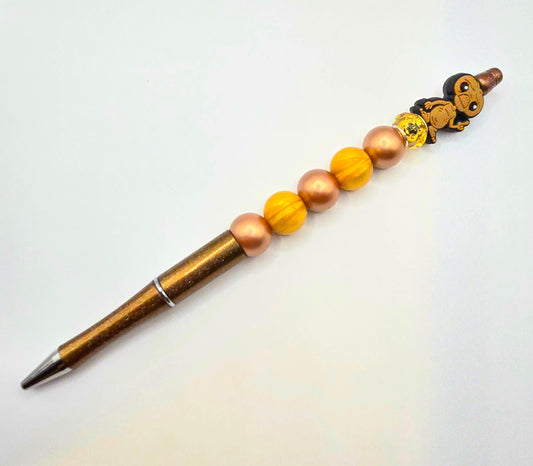 Extra Tall E.T. Beaded Ballpoint Pen - Extra Terrestrial Inspired Beadable Pen - Silicone Beads & Plastic Pen - Brown Glitter - Refillable