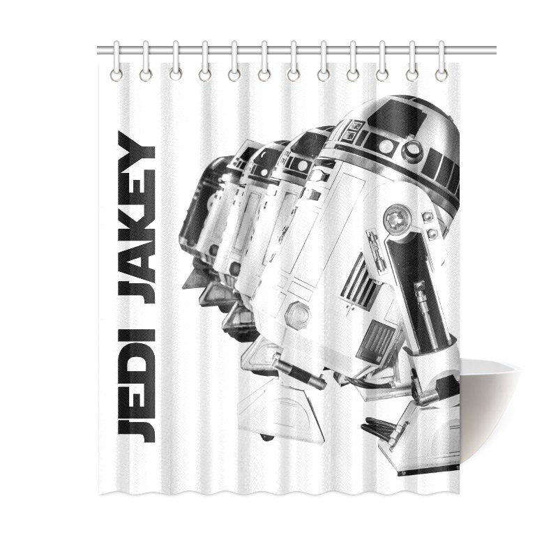 Can Personalize! 8 Sizes - R2-D2 & Friends Black and White Shower Curtain - Star Wars Inspired Artoo Detoo Droid Bathroom Decor
