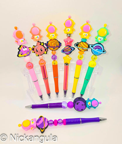 Cute Astronaut In Space Beaded Ballpoint Pens - Beadable Pens - Silicone Beads & Plastic Pen