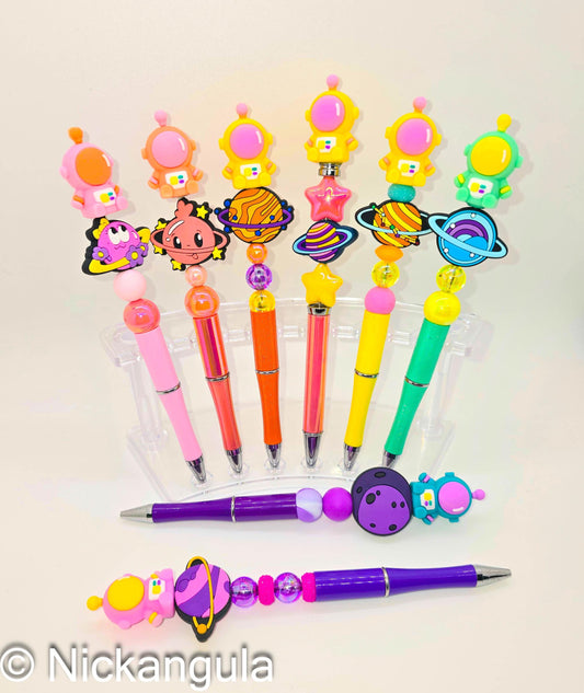 Cute Astronaut In Space Beaded Ballpoint Pens - Beadable Pens - Silicone Beads & Plastic Pen