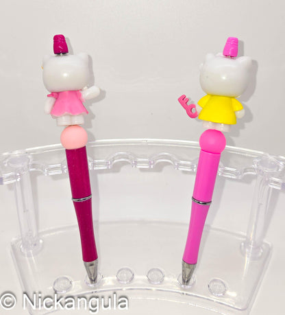 Hello Kitty Figurine Beaded Ballpoint Pens - Sanrio Inspired Beadable Pens - Silicone Beads & Plastic Pen