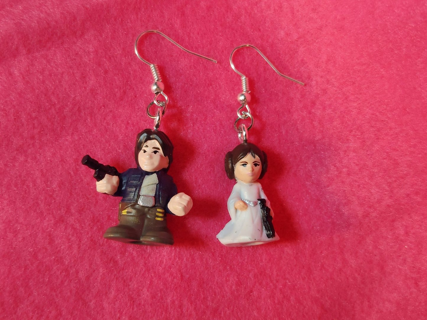 Han & Leia Dangle Earrings - Star Wars Pods Figure Toy Jewelry - Han Solo Leia Organa - Cute Couple Jewelry - Geek Fashion - Upcycled Toys