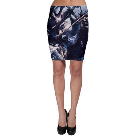 SAMPLE SALE -  1 Available - Medium Melty Baby Bodycon Mid-Thigh Skirt - Sublimation Photography Printed Fabric - Industrial - Creepy Doll - Artsy