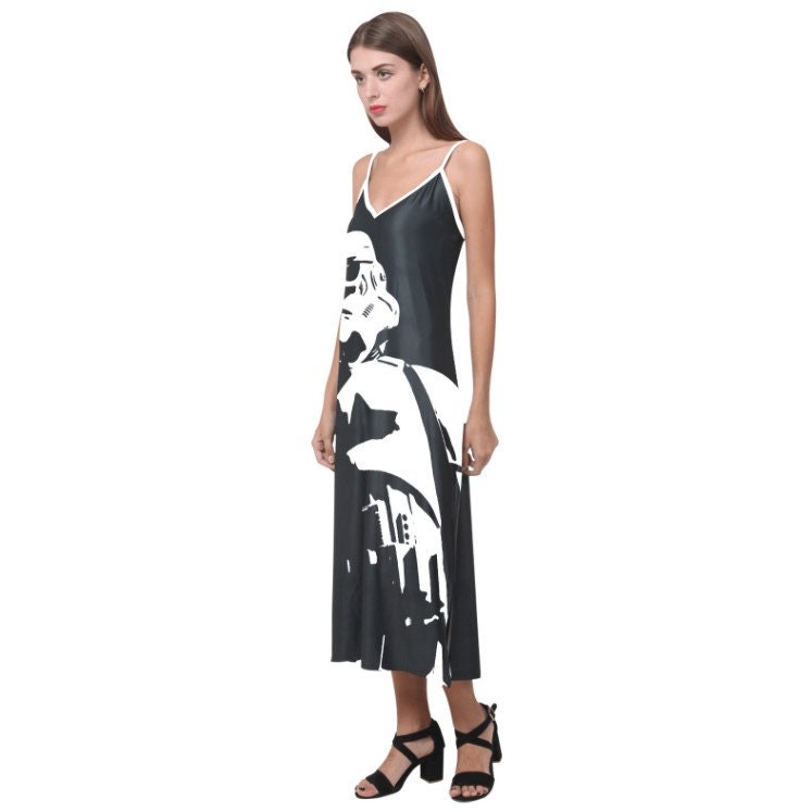 Tall Dark & Stormy Black and White V-Neck Slip Dress - Star Wars Stormtrooper Inspired Women's Fashion - Sleeveless - Spaghetti Strap