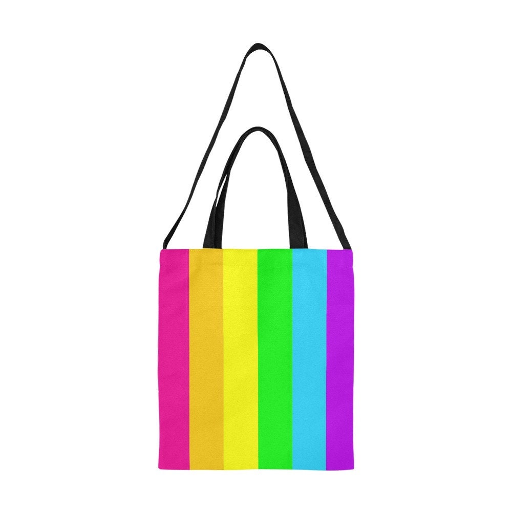 Rainbow Stripes Medium Hand & Shoulder Strap Tote Bag - Shoulder Strap Purse - Gay Pride  - LGBTQIA+