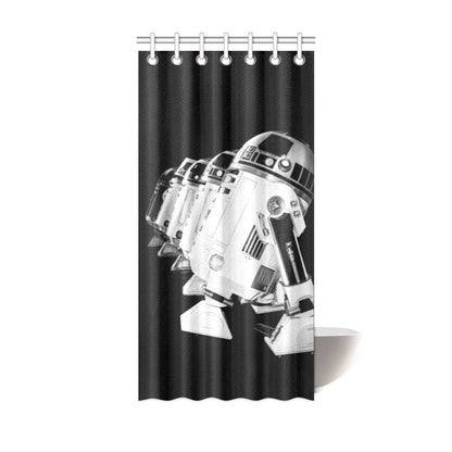 Can Personalize! 8 Sizes - R2-D2 & Friends Black and White Shower Curtain - Star Wars Inspired Artoo Detoo Droid Bathroom Decor