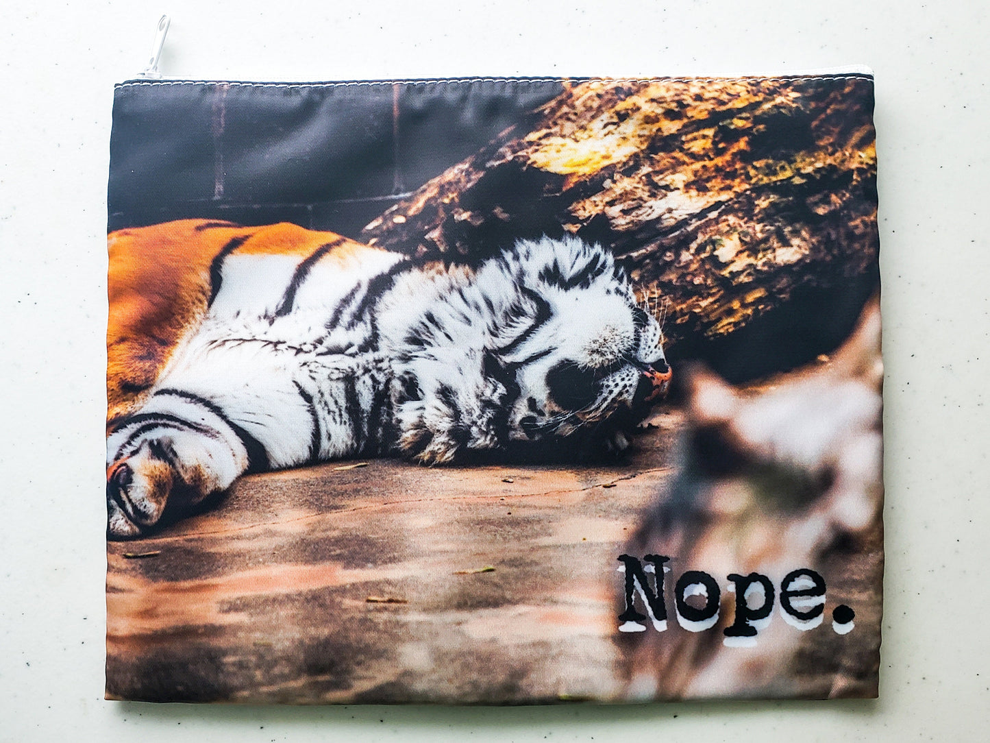 ON HAND - Nope Tiger XL Zippered Cosmetic/Storage Bag - Animal Photography - White Zipper - Makeup - Art & School Supplies - Organizer