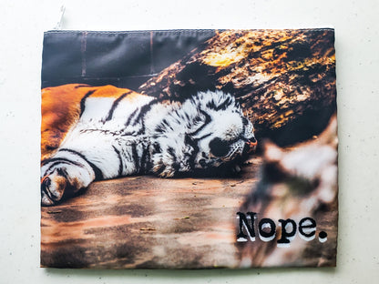 ON HAND - Nope Tiger XL Zippered Cosmetic/Storage Bag - Animal Photography - White Zipper - Makeup - Art & School Supplies - Organizer