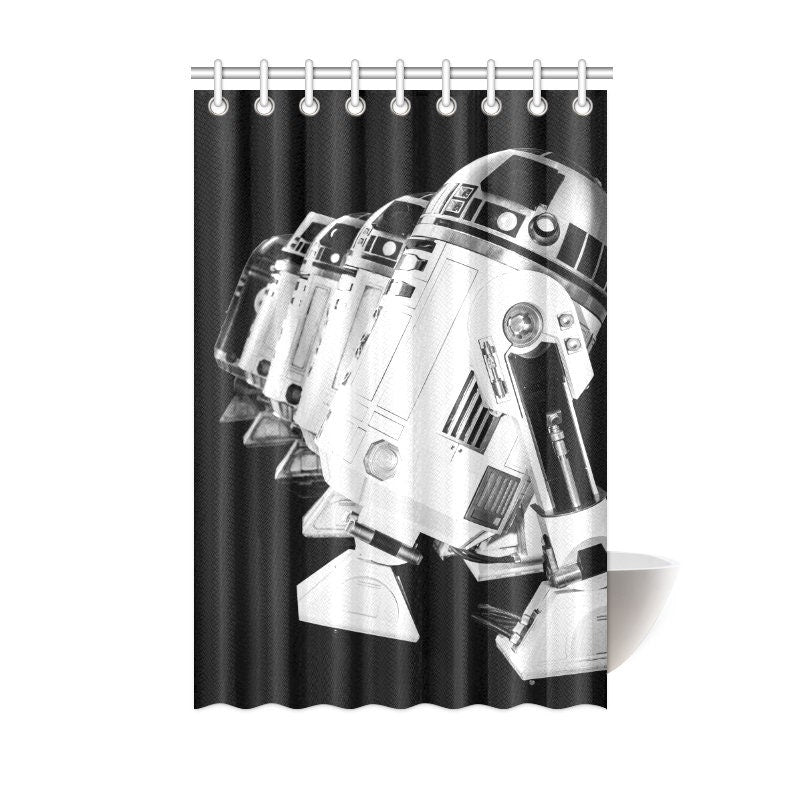 Can Personalize! 8 Sizes - R2-D2 & Friends Black and White Shower Curtain - Star Wars Inspired Artoo Detoo Droid Bathroom Decor