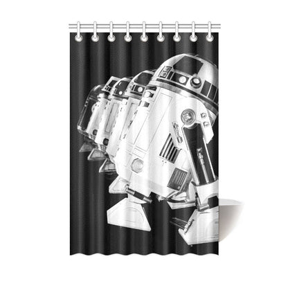 Can Personalize! 8 Sizes - R2-D2 & Friends Black and White Shower Curtain - Star Wars Inspired Artoo Detoo Droid Bathroom Decor