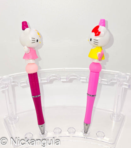 Hello Kitty Figurine Beaded Ballpoint Pens - Sanrio Inspired Beadable Pens - Silicone Beads & Plastic Pen