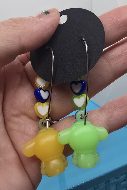 Cute Puppy Dog Silicone Charms on Stainless Steel Kidney-shaped Dangle Earring Hooks - Pompompurin Cute Beaded Drop Earrings Jewelry