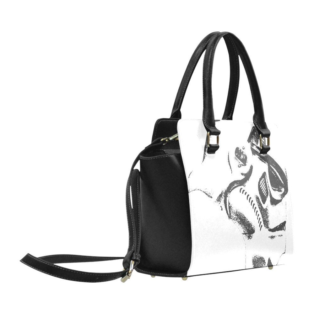 Stormtrooper Helmet Art Handbag with Removable/Adjustable Shoulder Strap - Star Wars Inspired Purse - Hand Bag - Top Handle - White & Black
