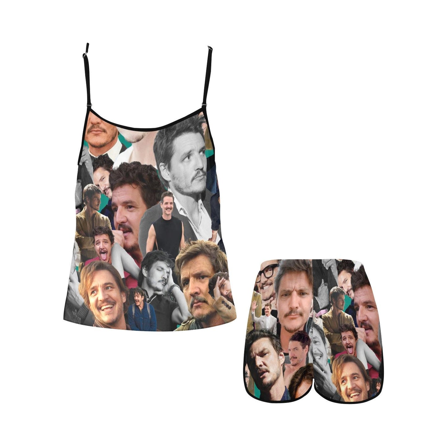 Pedro Pascal Women's Spaghetti Strap Tank Top and Shorts Pajama Loungewear Set - Sleepwear PJ's Lounge Sleep - Celeb Crush Inspired Pajamas