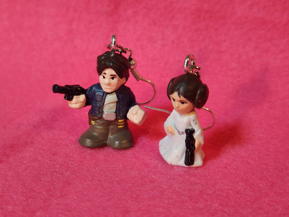 Han & Leia Dangle Earrings - Star Wars Pods Figure Toy Jewelry - Han Solo Leia Organa - Cute Couple Jewelry - Geek Fashion - Upcycled Toys