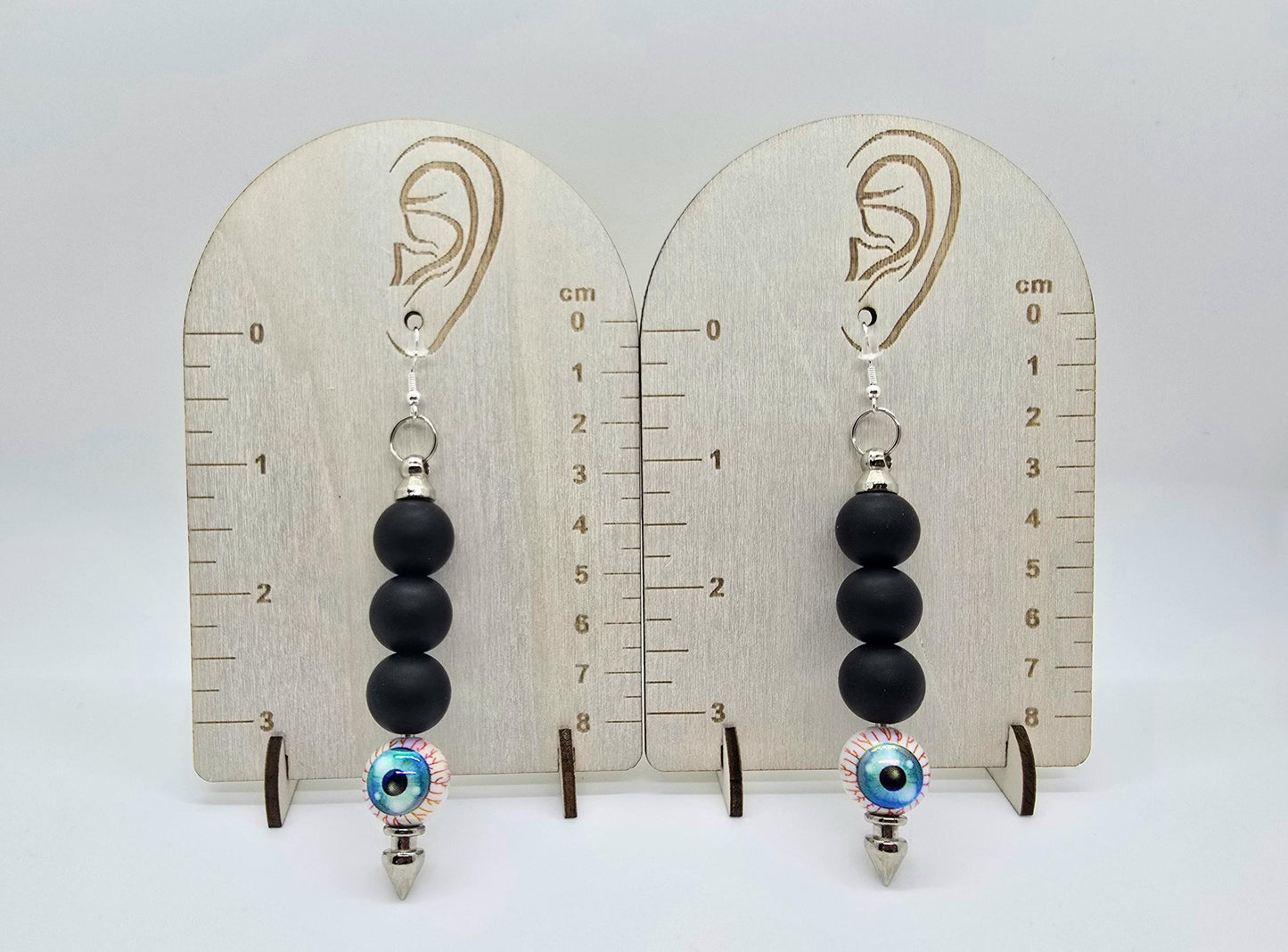 5 Color Options - Eyeball Beaded Spike Bar Dangle Earrings - Goth Punk Horror Drop Earring- Eye Ball Jewelry Creepy