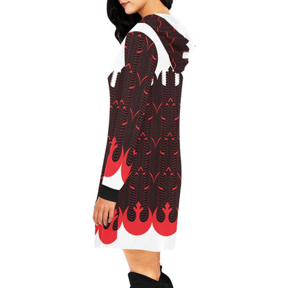 Rebel Starbird Allover Print Women's Pullover Hoodie Mini Dress- Star Wars Inspired Hooded Sweatshirt -Rebels Symbol - Rebellion Fashion