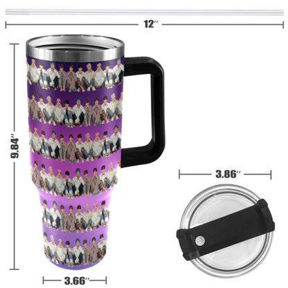 BTS Stripes 40 oz Tumbler w/ Handle - Insulated - Hot or Cold - Water - Coffee - Travel Mug - Durable Stainless Steel - Straw Included