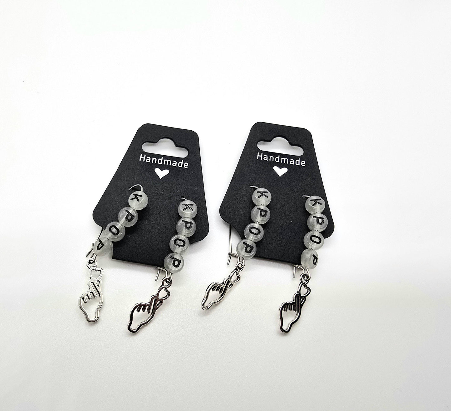 Glow in the Dark K-Pop Letter Beads and K-Pop Finger Heart Dangle Earrings - Drop Earrings