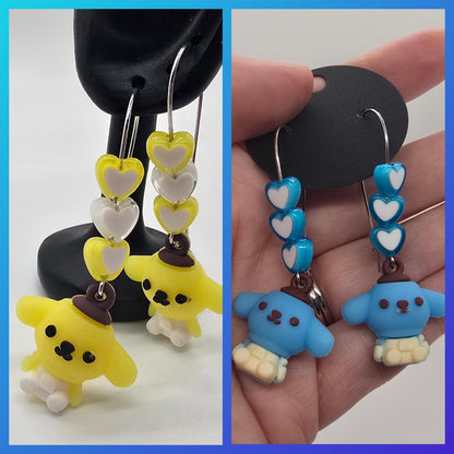 Cute Puppy Dog Silicone Charms on Stainless Steel Kidney-shaped Dangle Earring Hooks - Pompompurin Cute Beaded Drop Earrings